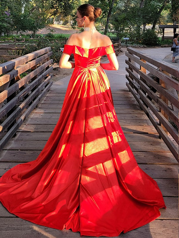 A-Line Satin Sleeveless Train Dress - Chloe Dress