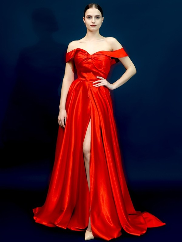 A-Line Satin Sleeveless Train Dress - Chloe Dress