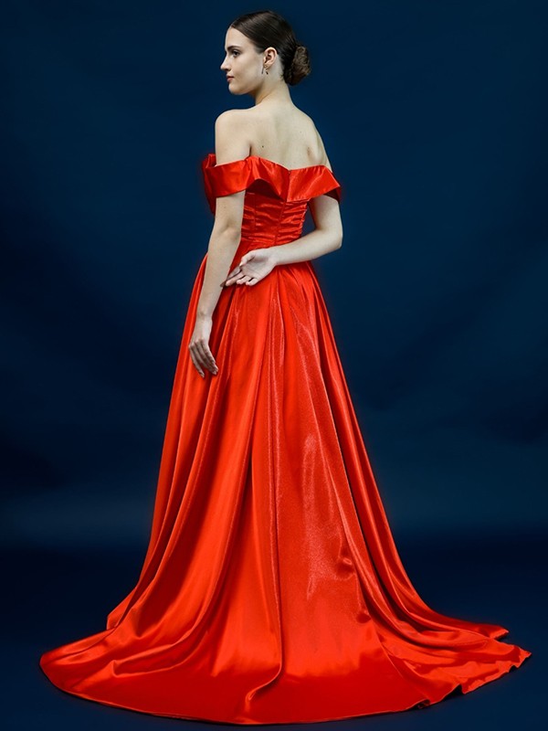 A-Line Satin Sleeveless Train Dress - Chloe Dress