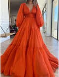 Green A-Line V-Neck Chiffon Long Sleeve Floor-Length Evening Gown - Chloe Dress