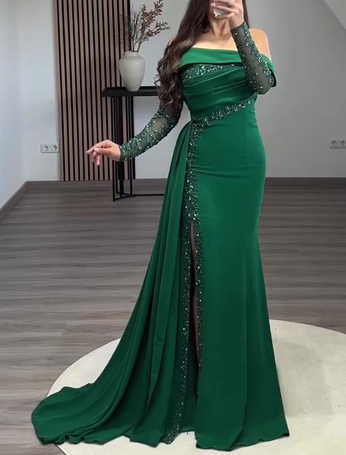 Sheath Off-Shoulder Sequin Long Sleeve Floor-Length Evening Gown - Chloe Dress