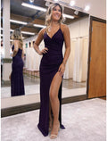 Mermaid V-Neck Satin Sleeveless Backless Floor-Length Prom Dress - Chloe Dress