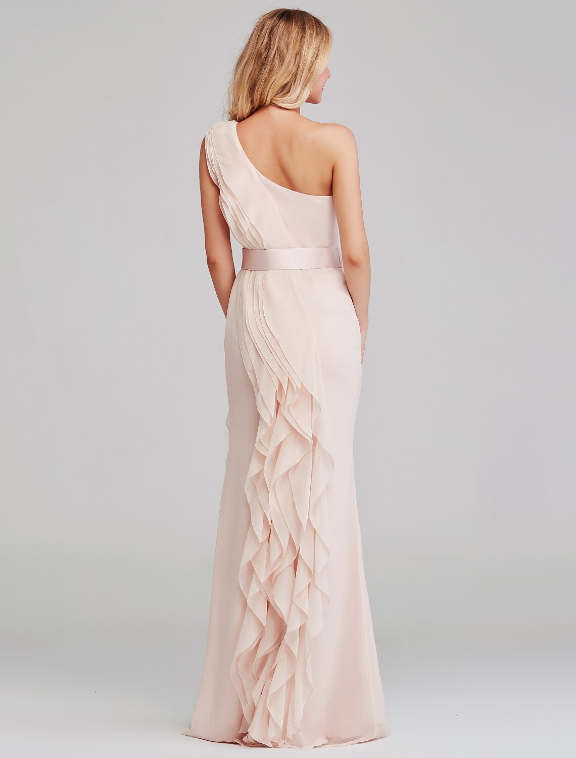 Sheath One-Shoulder Chiffon Sleeveless Ruffled Wedding Dress - Chloe Dress