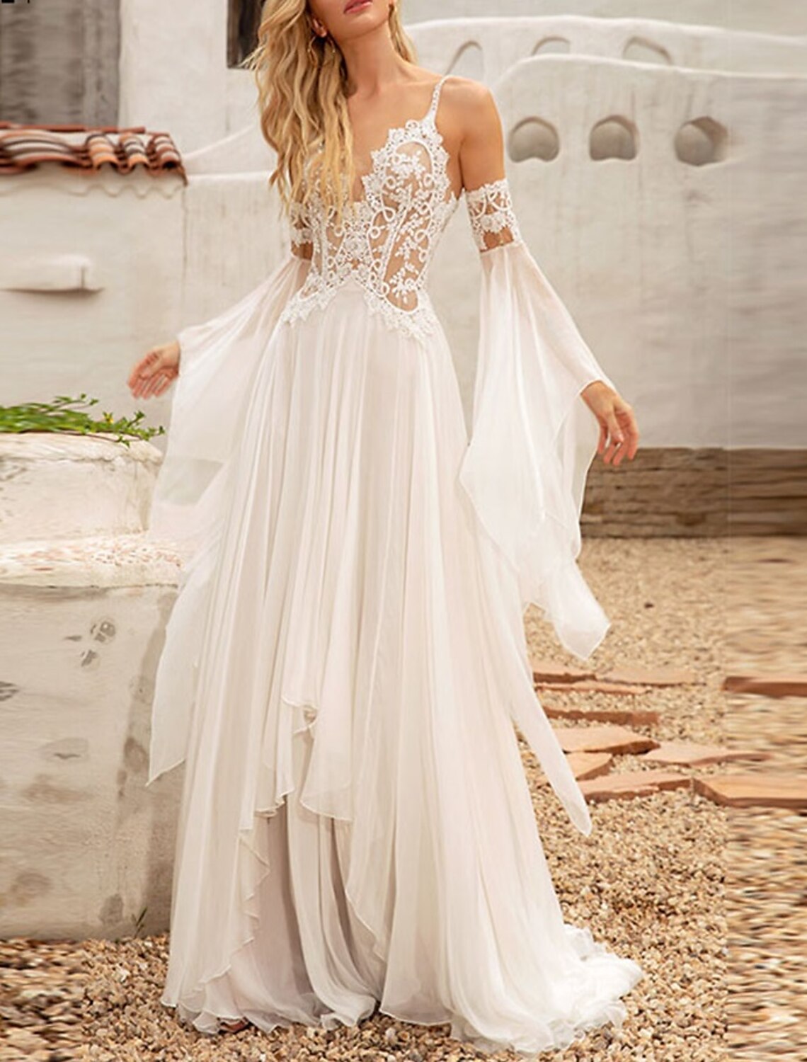 White A-Line Chiffon Sleeveless Open Back Asymmetric Wedding Gown - Chloe Dress