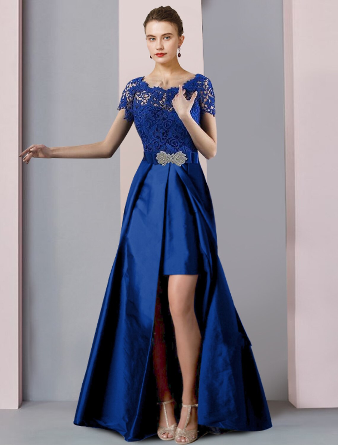 Sheath Lace Short Sleeve Mini Formal Dress - Chloe Dress