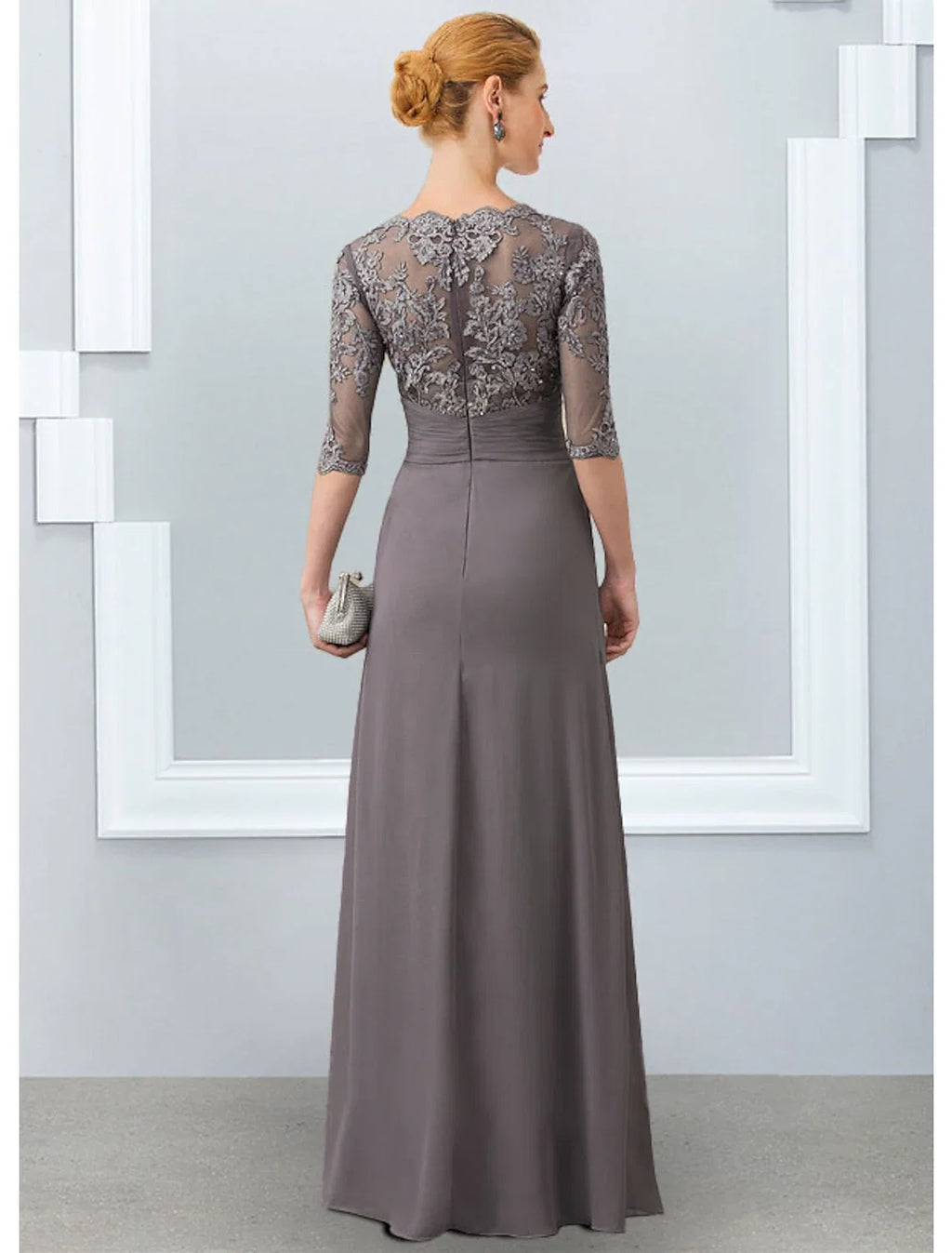 Sheath Chiffon Three-Quarter Sleeve Applique Floor-Length Dress - Chloe Dress