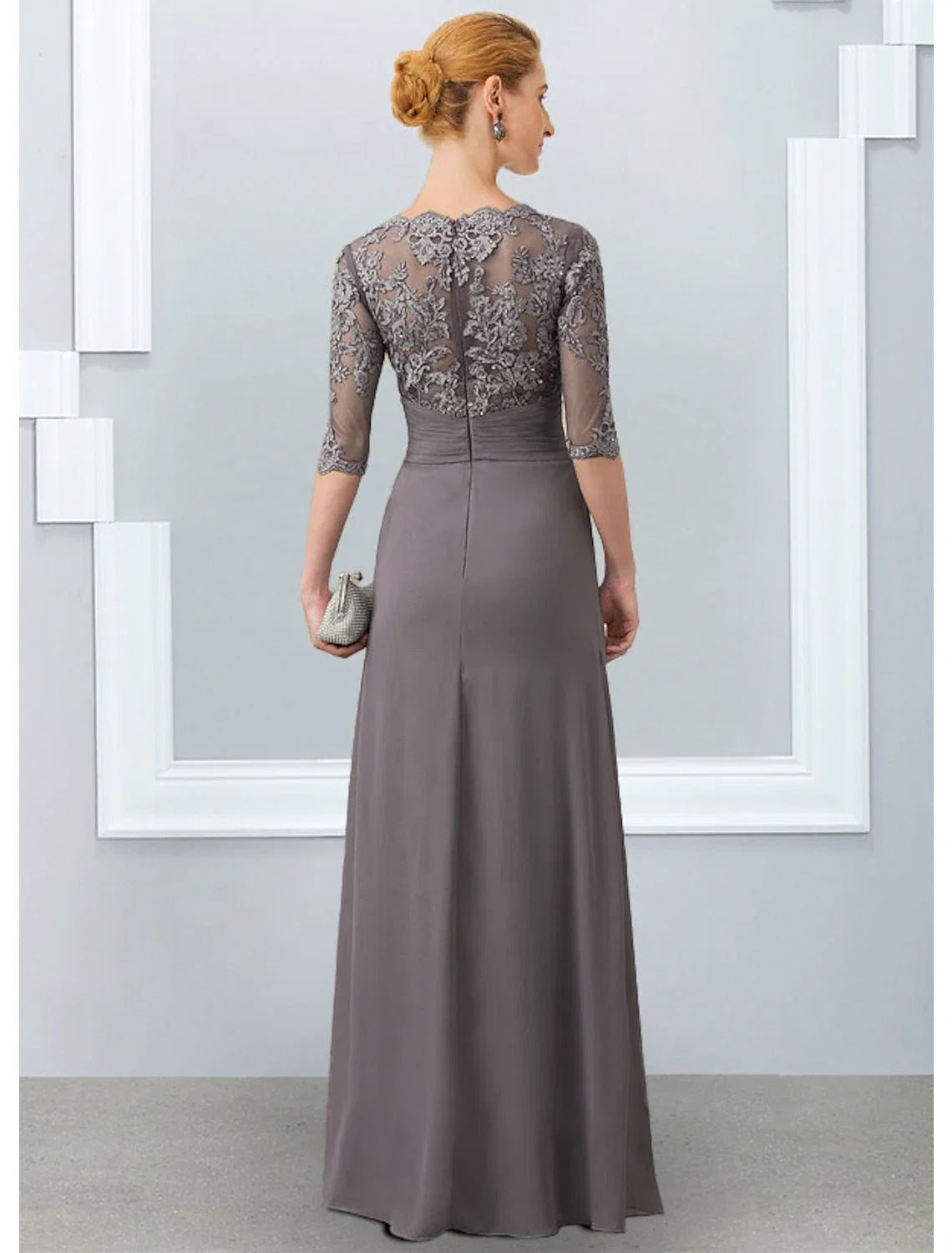 Sheath Chiffon Three-Quarter Sleeve Applique Floor-Length Dress - Chloe Dress