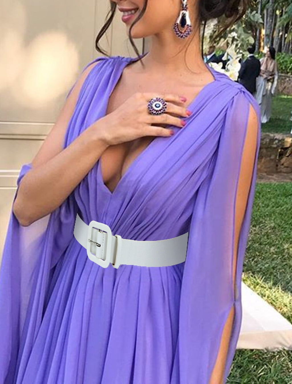 Black A-Line V-Neck Chiffon Long Sleeve Floor-Length Wedding Dress - Chloe Dress