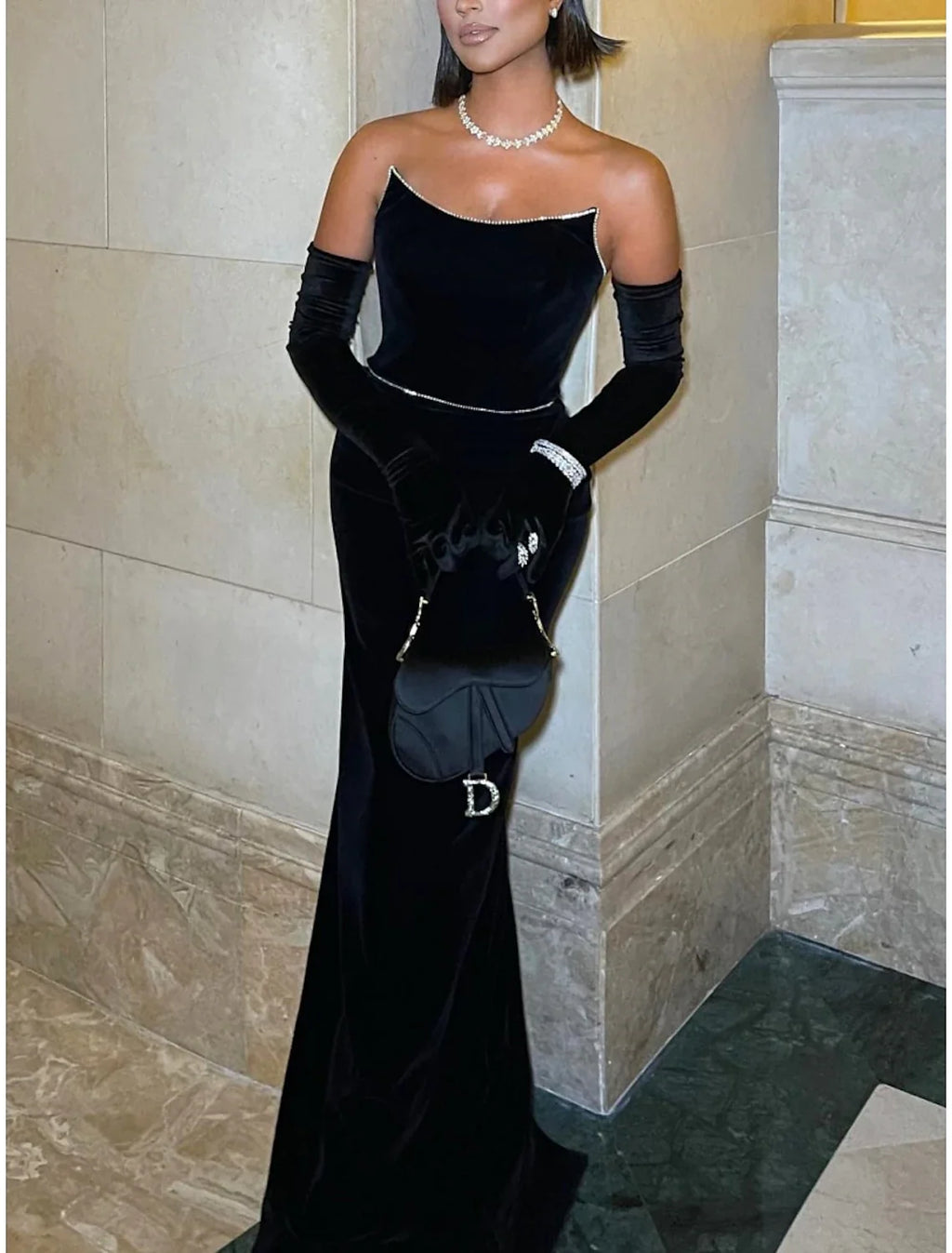 Black Mermaid Strapless Sequin Sleeveless Train Evening Gown - Chloe Dress