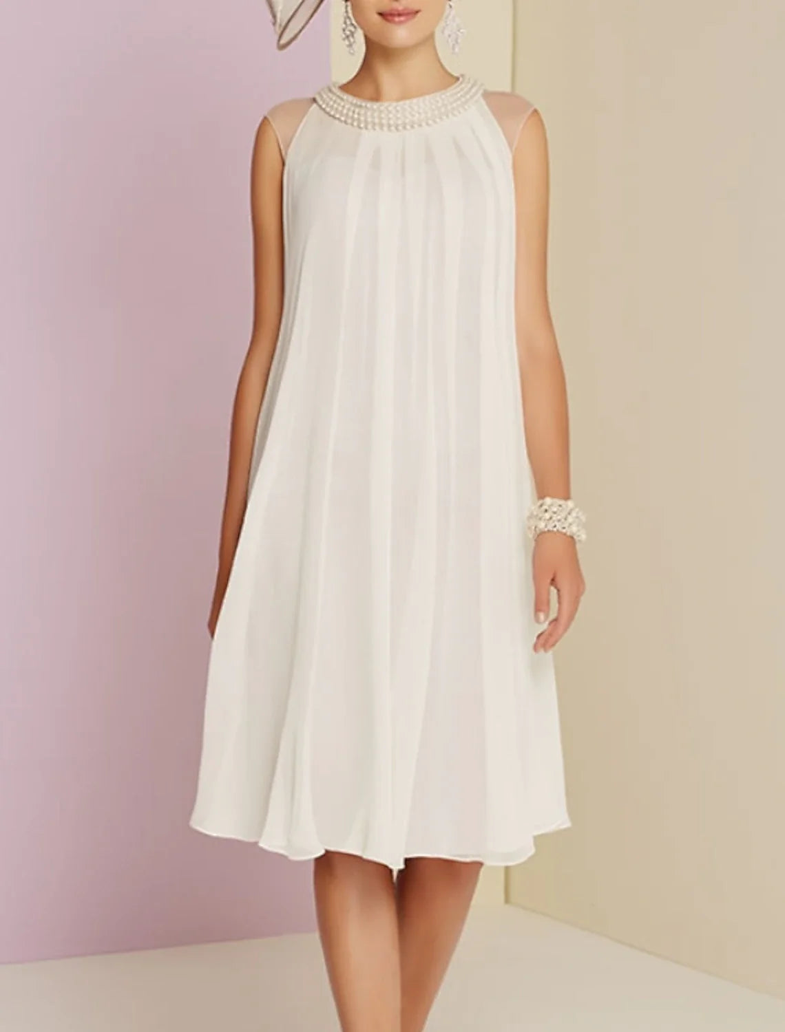 Sheath Chiffon Sleeveless Pleated Knee-Length Wedding Dress - Chloe Dress