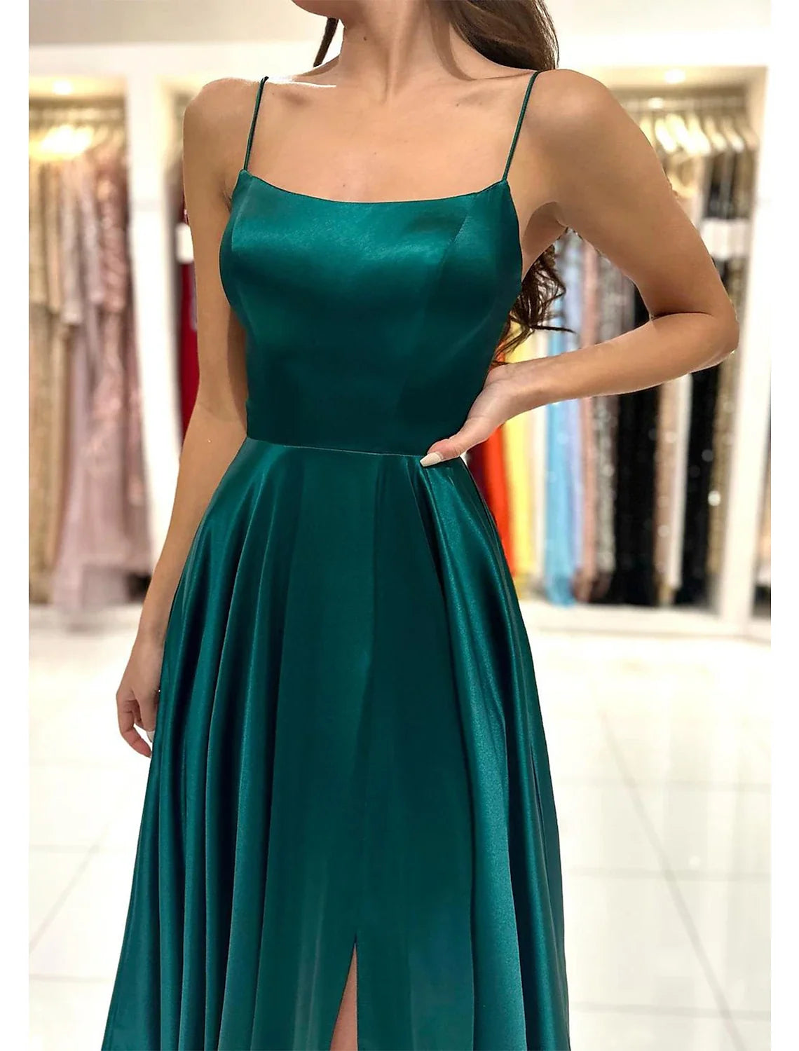 Green A-Line Sweetheart Silk Sleeveless Backless Pleated Floor-Length Prom Dress - Chloe Dress