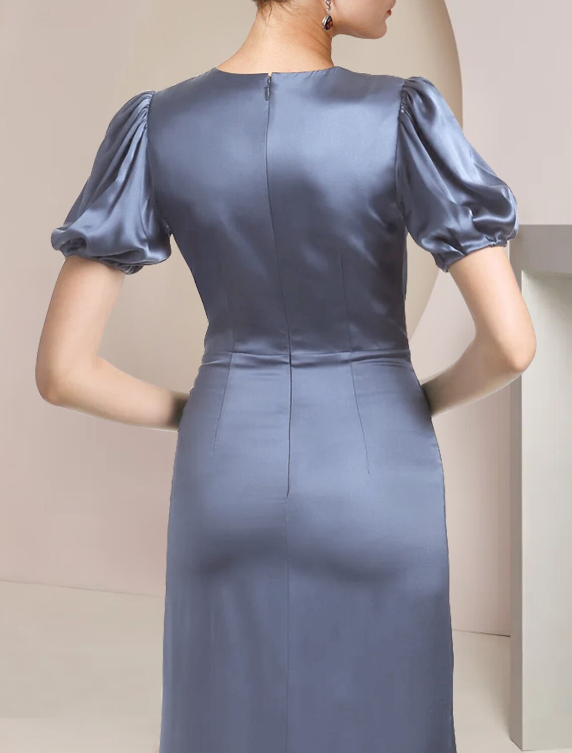 A-Line V-Neck Satin Short Sleeve Ruffled Mini Wedding Dress - Chloe Dress