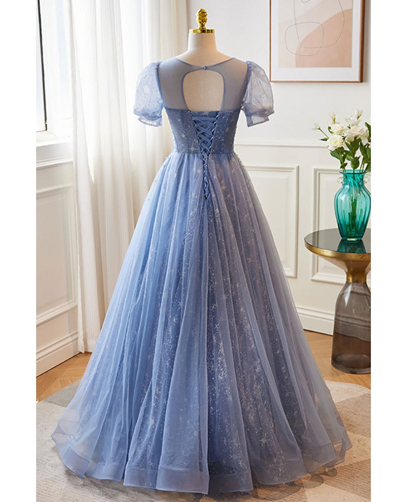 Sky Blue A-Line Sequin Short Sleeve Backless Beaded Mini Evening Dress - Chloe Dress