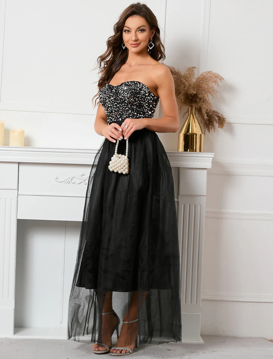 A-Line Strapless Sequin Sleeveless Floor-Length Party Dress - Chloe Dress