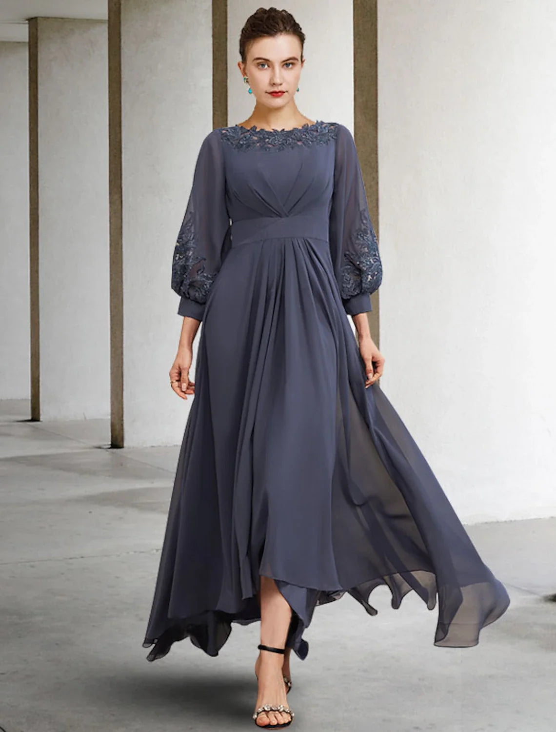 A-Line High Neck Chiffon Pleated Floor-Length Dress - Chloe Dress