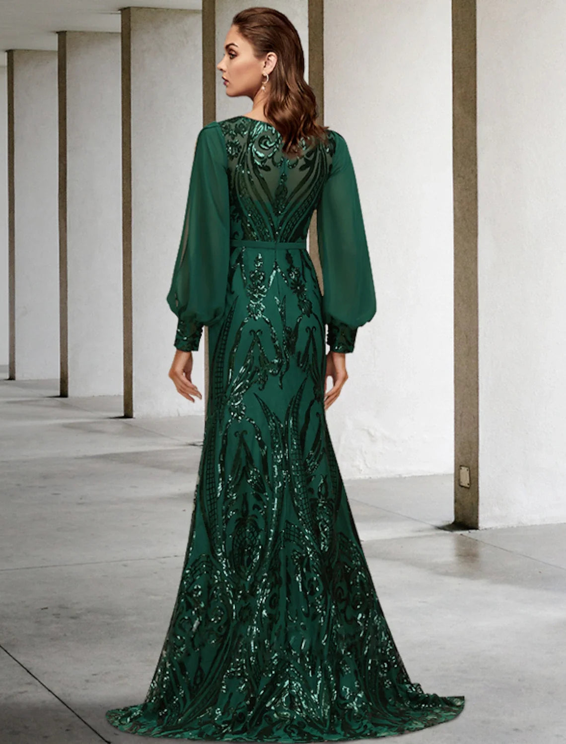 Mermaid Chiffon Long Sleeve Train Wedding Dress - Chloe Dress