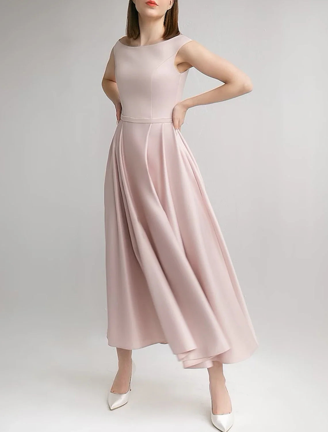 A-Line Sweetheart Chiffon Long Sleeve Tea-Length Wedding Gown - Chloe Dress