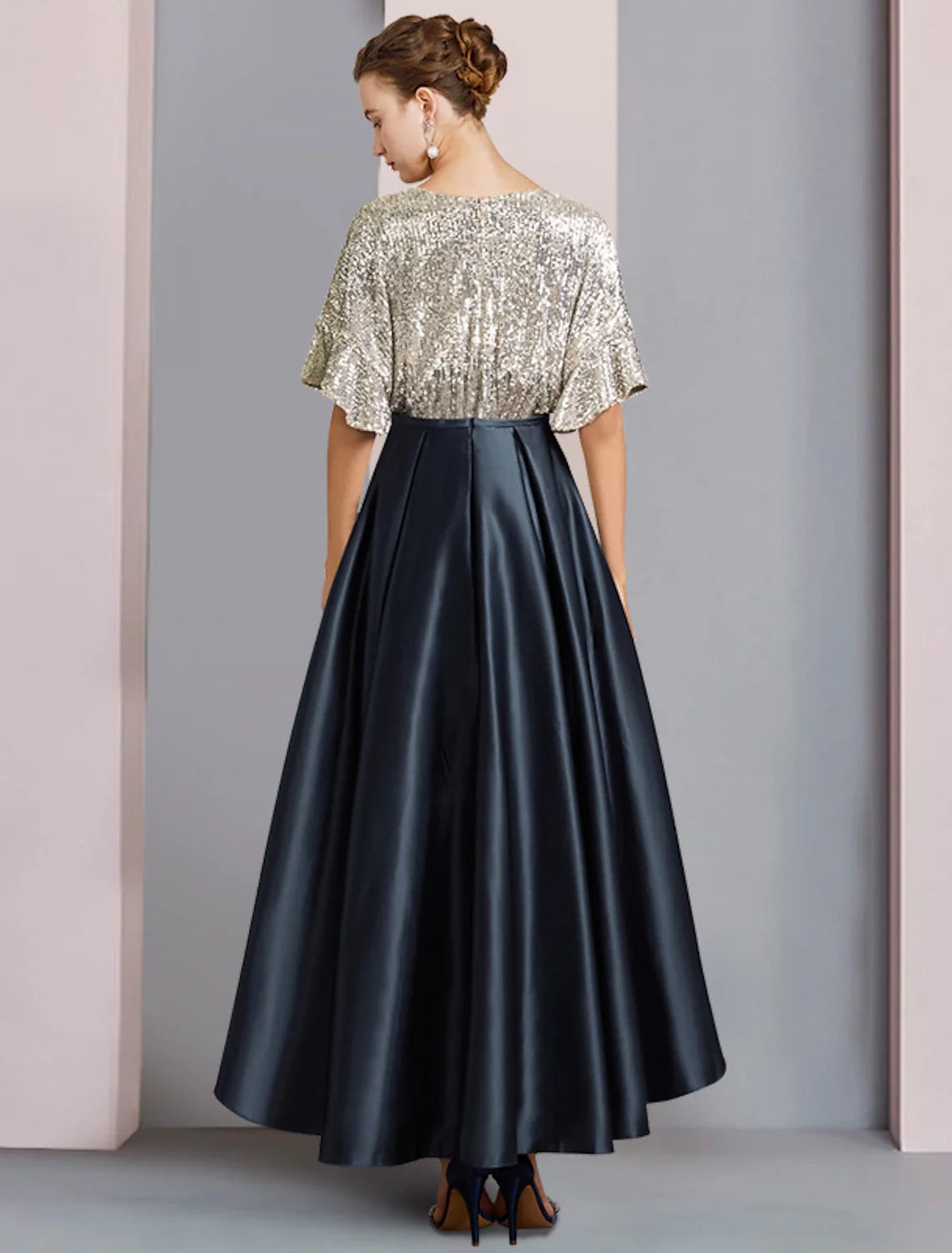A-Line V-Neck Satin Short Sleeve Pleated Mini Wedding Dress - Chloe Dress