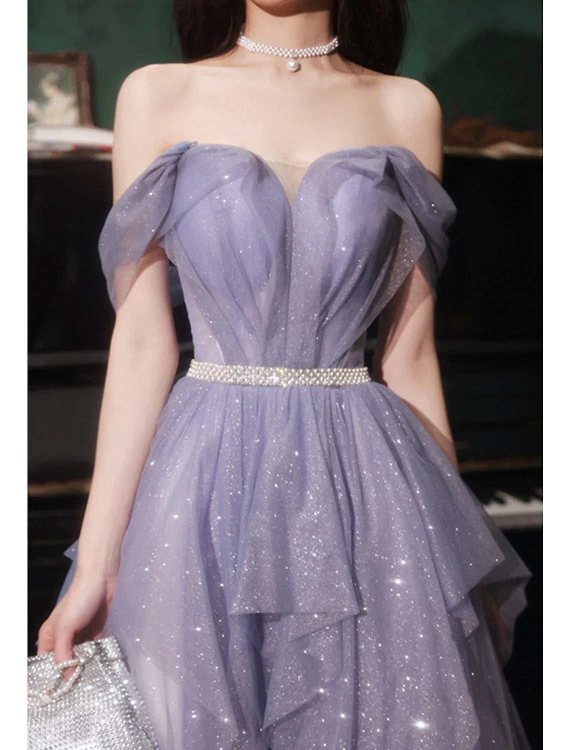 A-Line Off-Shoulder Tulle Sleeveless Floor-Length Prom Dress - Chloe Dress