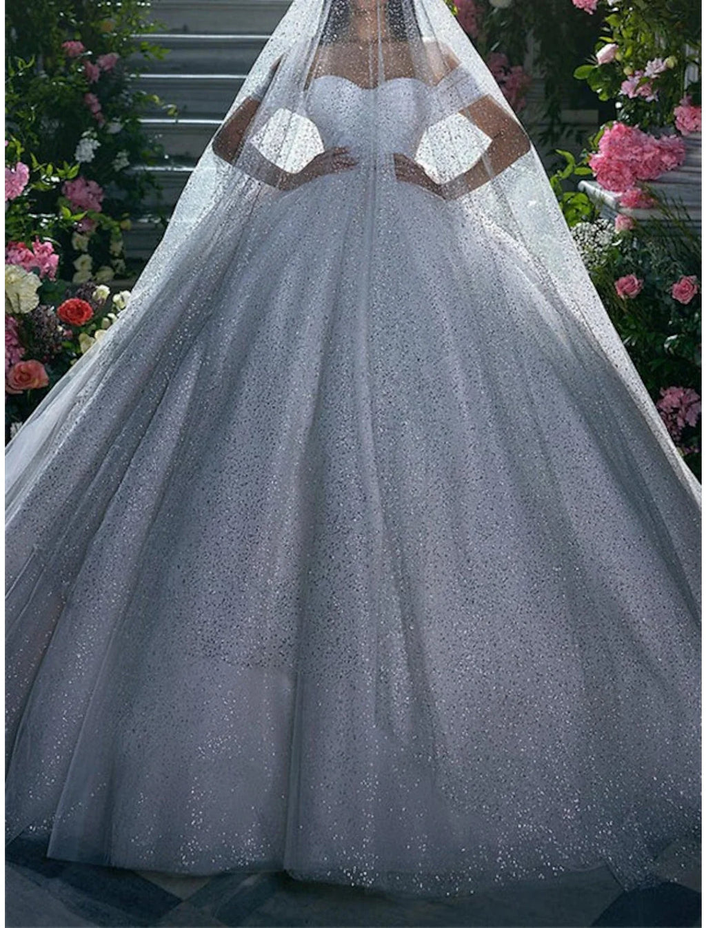 Ball Gown Off-Shoulder Sequin Cap Sleeve Train Wedding Gown - Chloe Dress