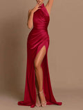 Green Mermaid Halter Satin Sleeveless Pleated Evening Gown - Chloe Dress