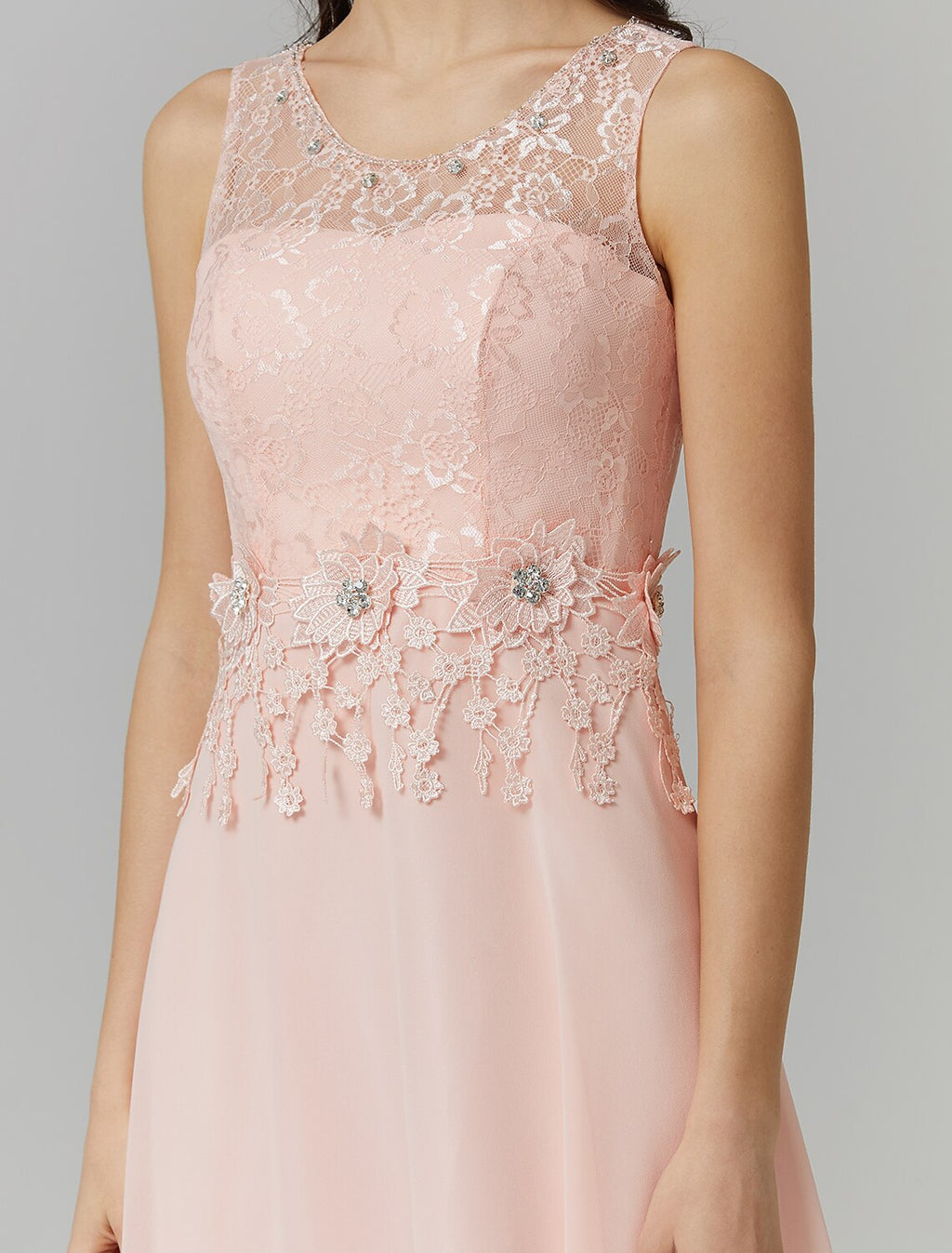 A-Line Illusion Chiffon Sleeveless Applique Floor-Length Prom Dress - Chloe Dress