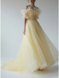 A-Line V-Neck Chiffon Short Sleeve Ruffled Mini Evening Gown - Chloe Dress