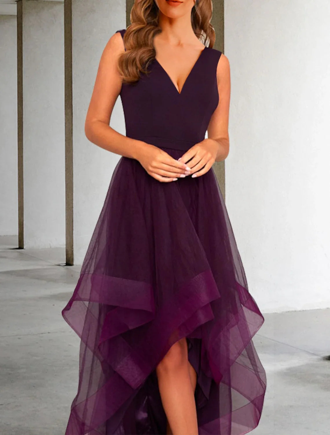 A-Line V-Neck Organza Sleeveless Tea-Length Wedding Dress - Chloe Dress