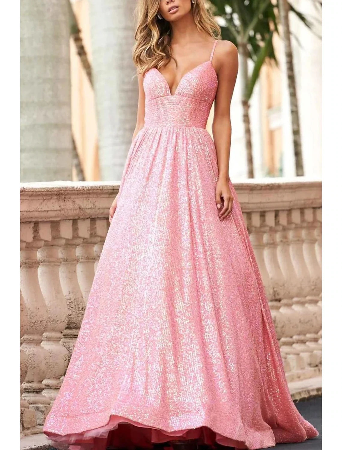 A-Line Spaghetti Strap Tulle Sleeveless Train Prom Dress - Chloe Dress