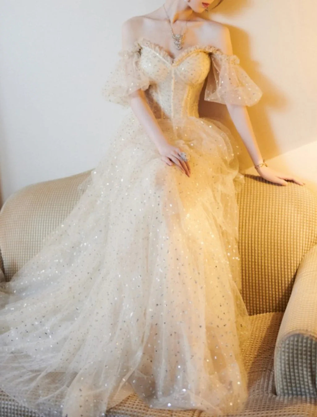 A-Line Sweetheart Tulle Short Sleeve Floor-Length Evening Gown - Chloe Dress