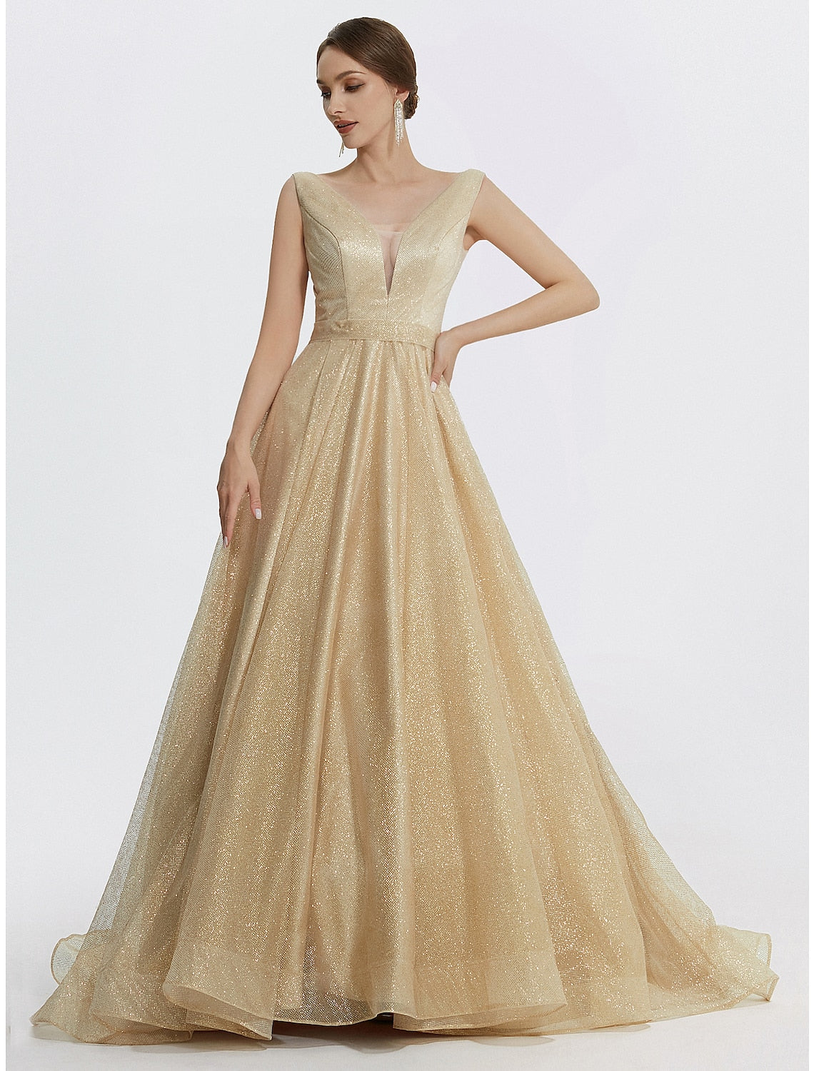 Ball Gown V-Neck Tulle Sleeveless Floor-Length Prom Gown - Chloe Dress