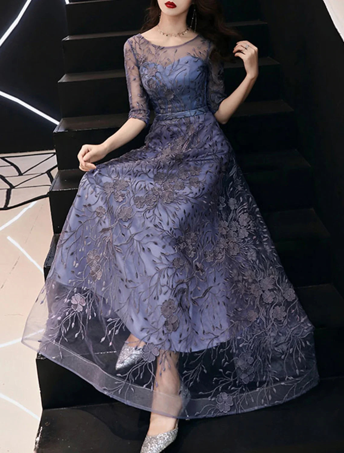 A-Line Tulle Floor-Length Evening Gown - Chloe Dress