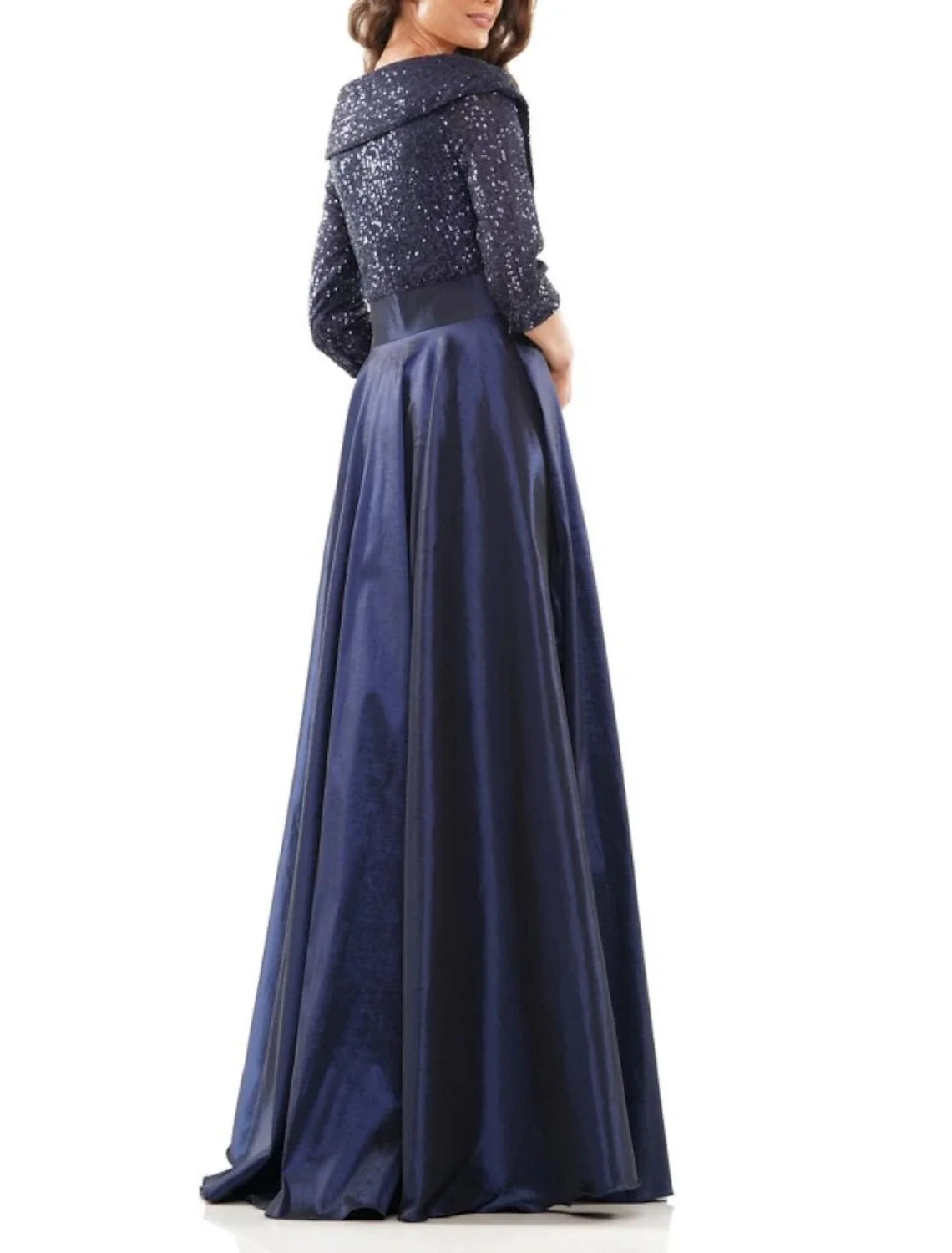 Black A-Line V-Neck Satin Pleated Floor-Length Evening Gown - Chloe Dress
