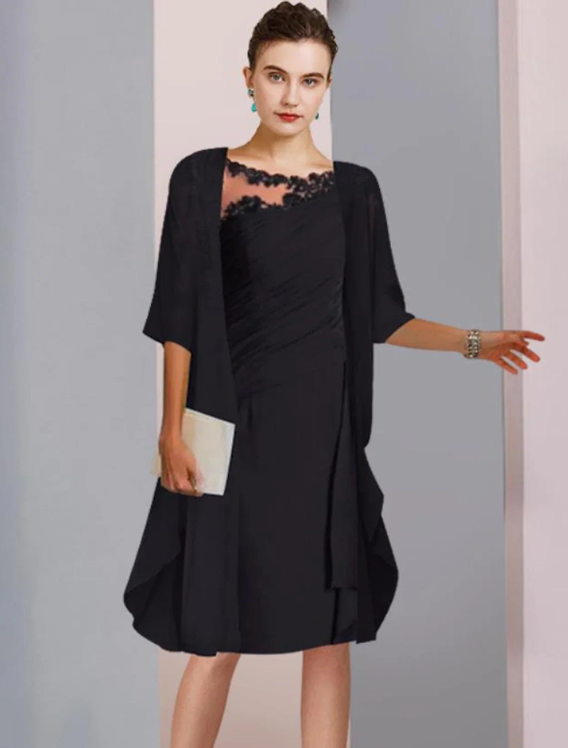 A-Line Chiffon Wrap Knee-Length Wedding Dress - Chloe Dress