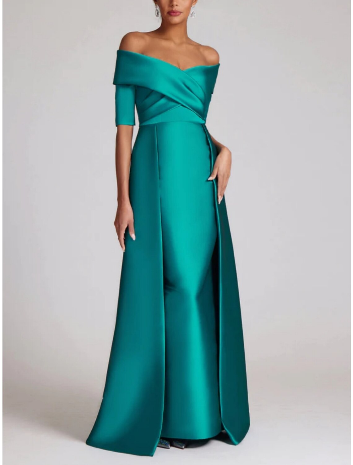 Sheath Off-Shoulder Satin Train Evening Gown - Chloe Dress