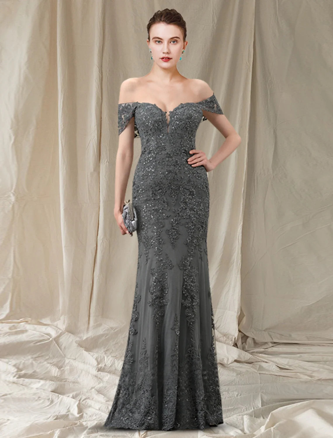 Sheath Off-Shoulder Tulle Sleeveless Pleated Floor-Length Dress - Chloe Dress