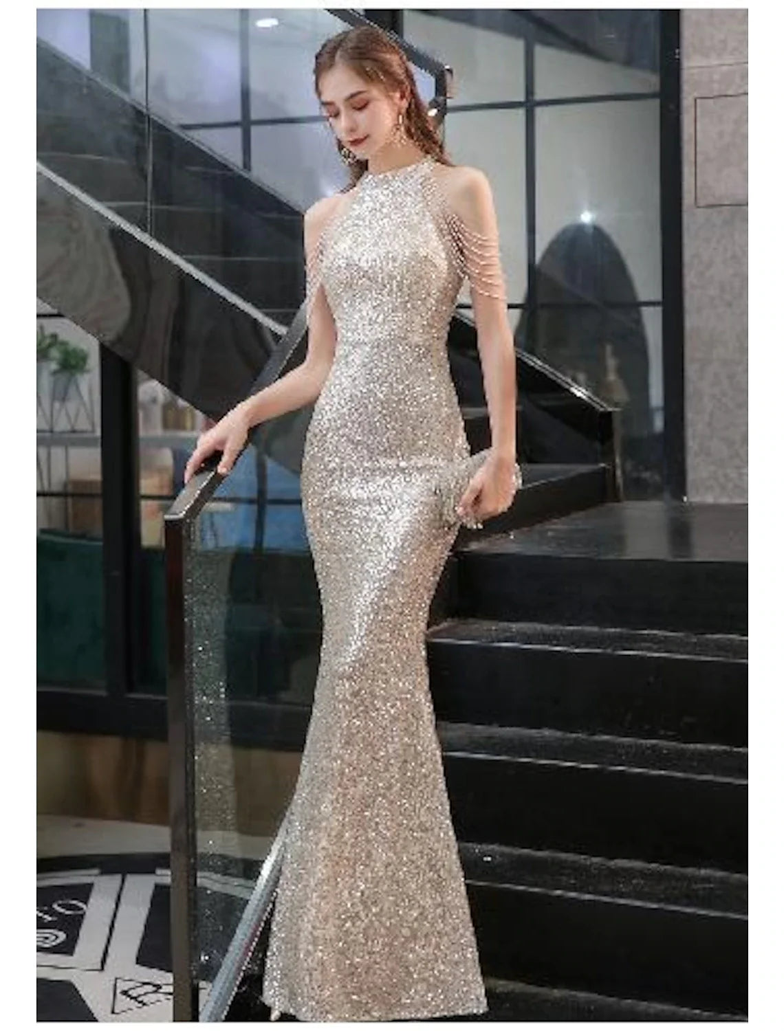 Mermaid Halter Sequin Sleeveless Floor-Length Evening Dress - Chloe Dress