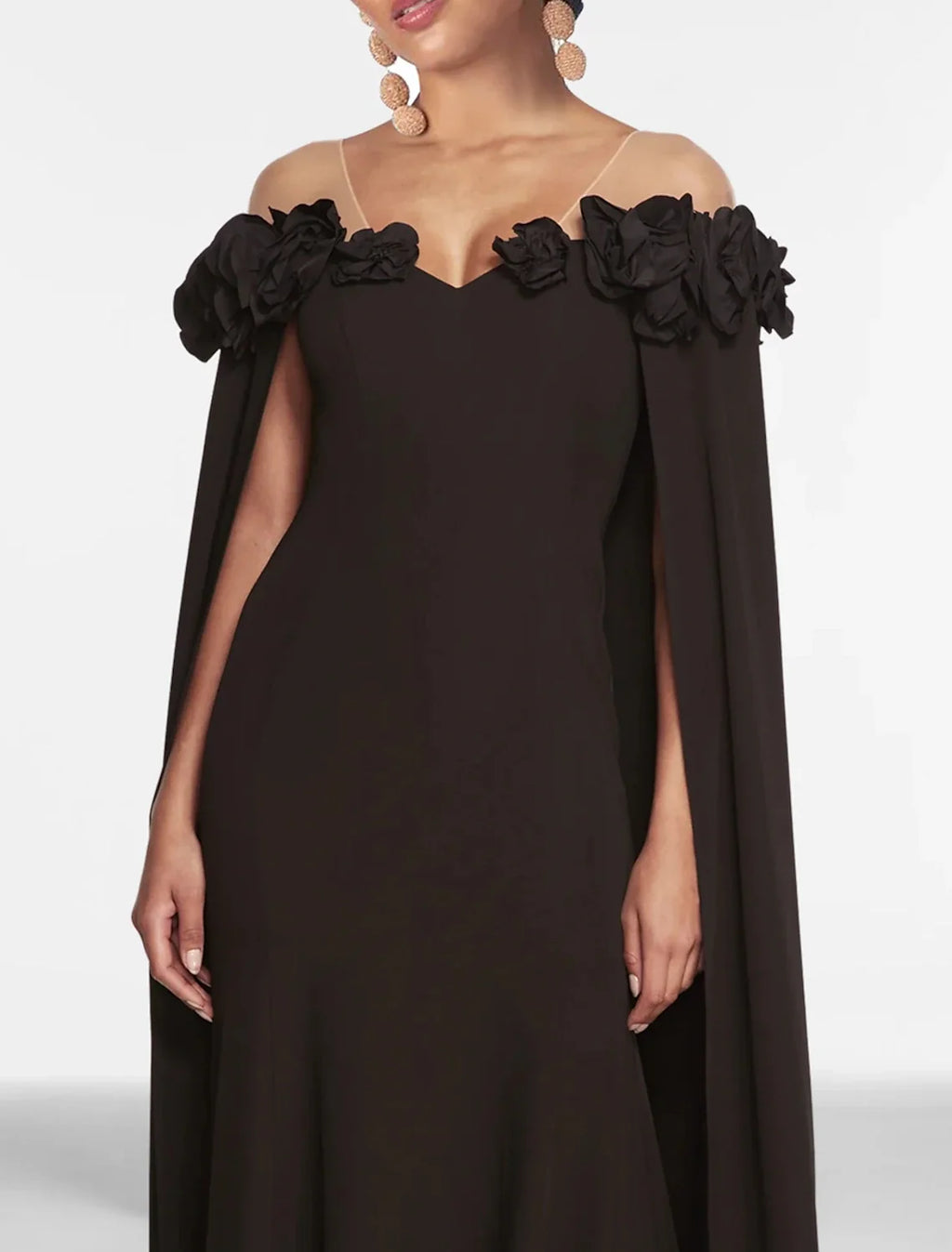 Black A-Line Off-Shoulder Chiffon Sleeveless Floor-Length Evening Dress - Chloe Dress