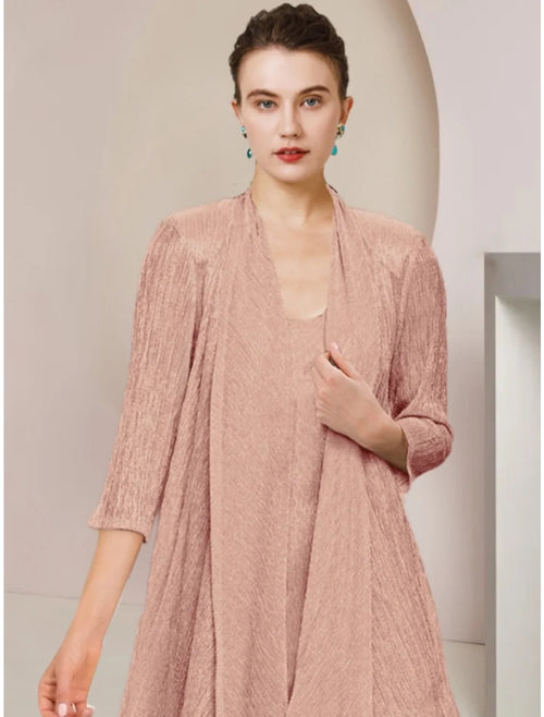Lace Three-Quarter Sleeve Pleated Knee-Length Dress - Chloe Dress