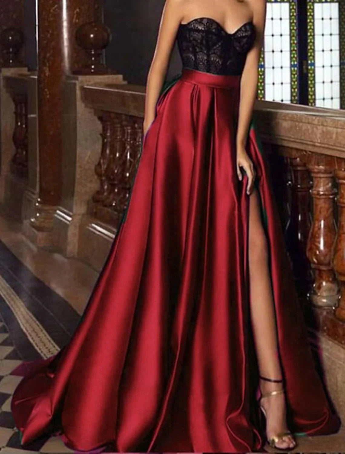 Green A-Line Sweetheart Satin Sleeveless High Slit Evening Gown - Chloe Dress
