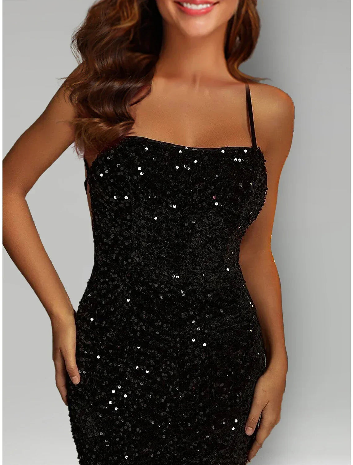 Black Mermaid Halter Sequin Sleeveless Train Evening Gown - Chloe Dress