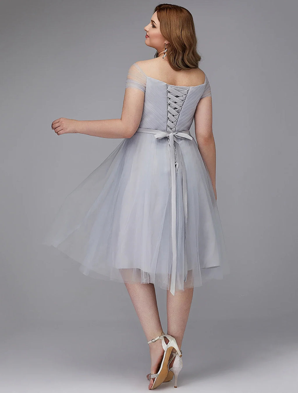 A-Line Off-Shoulder Tulle Short Sleeve Mini Wedding Dress - Chloe Dress