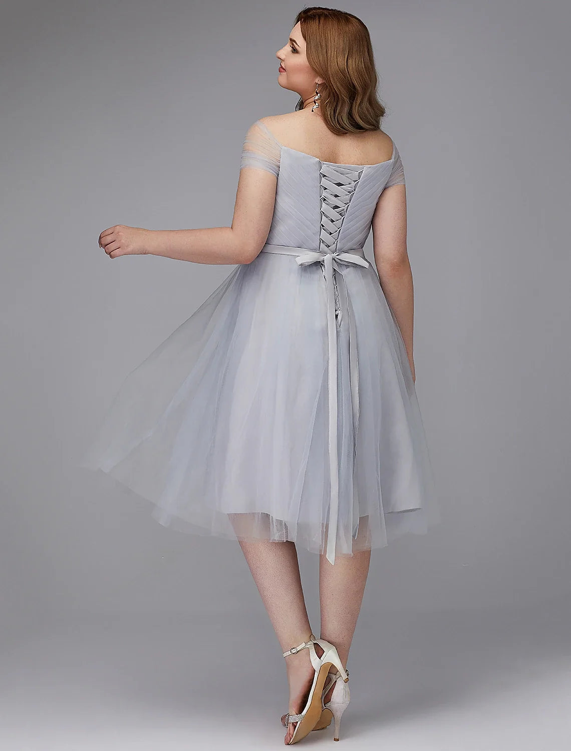 A-Line Off-Shoulder Tulle Short Sleeve Mini Wedding Dress - Chloe Dress