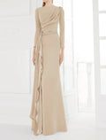 Sheath Satin Three-Quarter Sleeve Pleated Floor-Length Dress - Chloe Dress