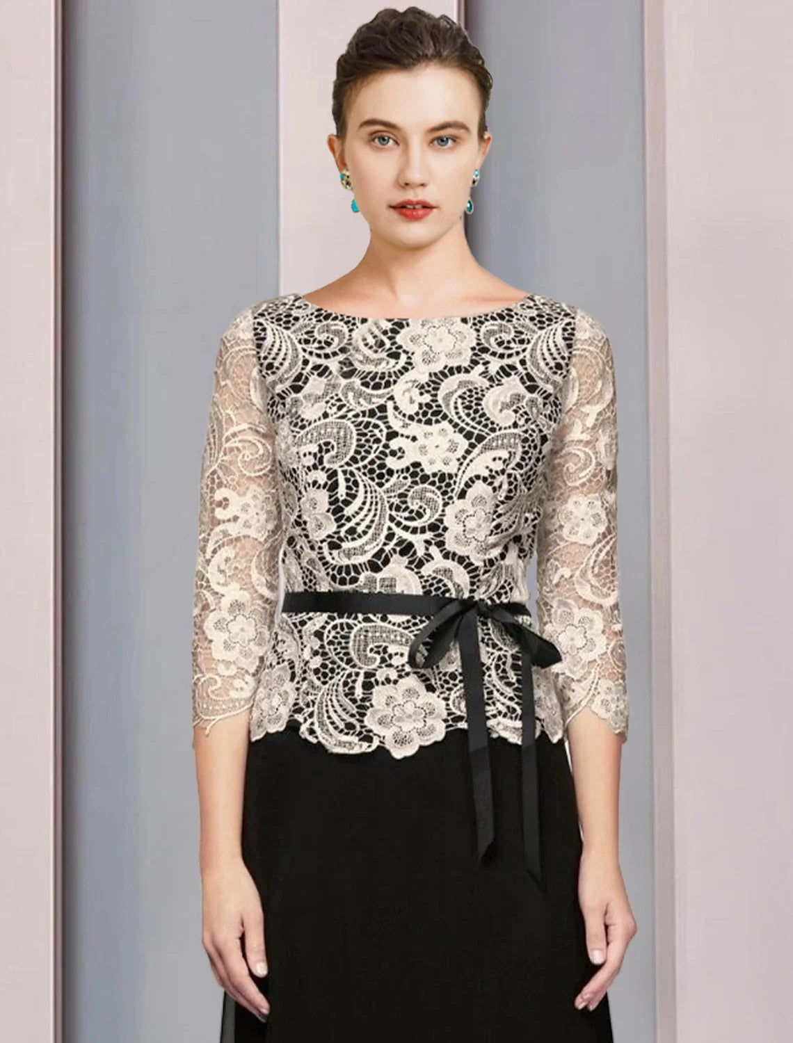 A-Line Chiffon Three-Quarter Sleeve Floor-Length Wedding Dress - Chloe Dress