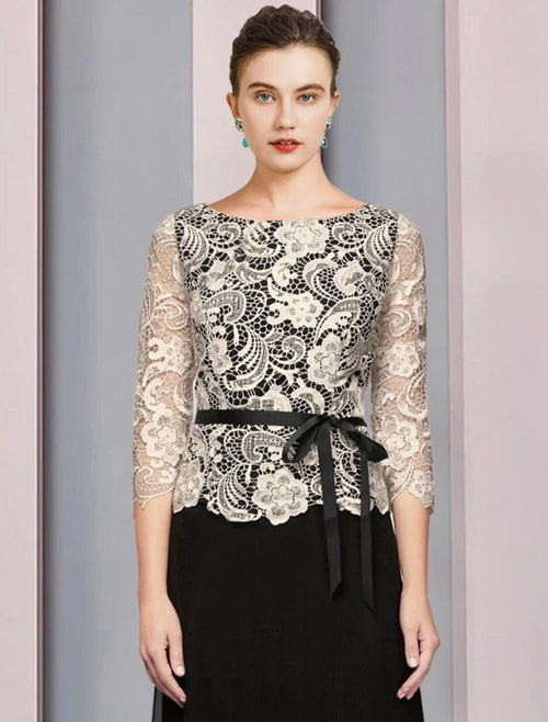 A-Line Chiffon Three-Quarter Sleeve Floor-Length Wedding Dress - Chloe Dress