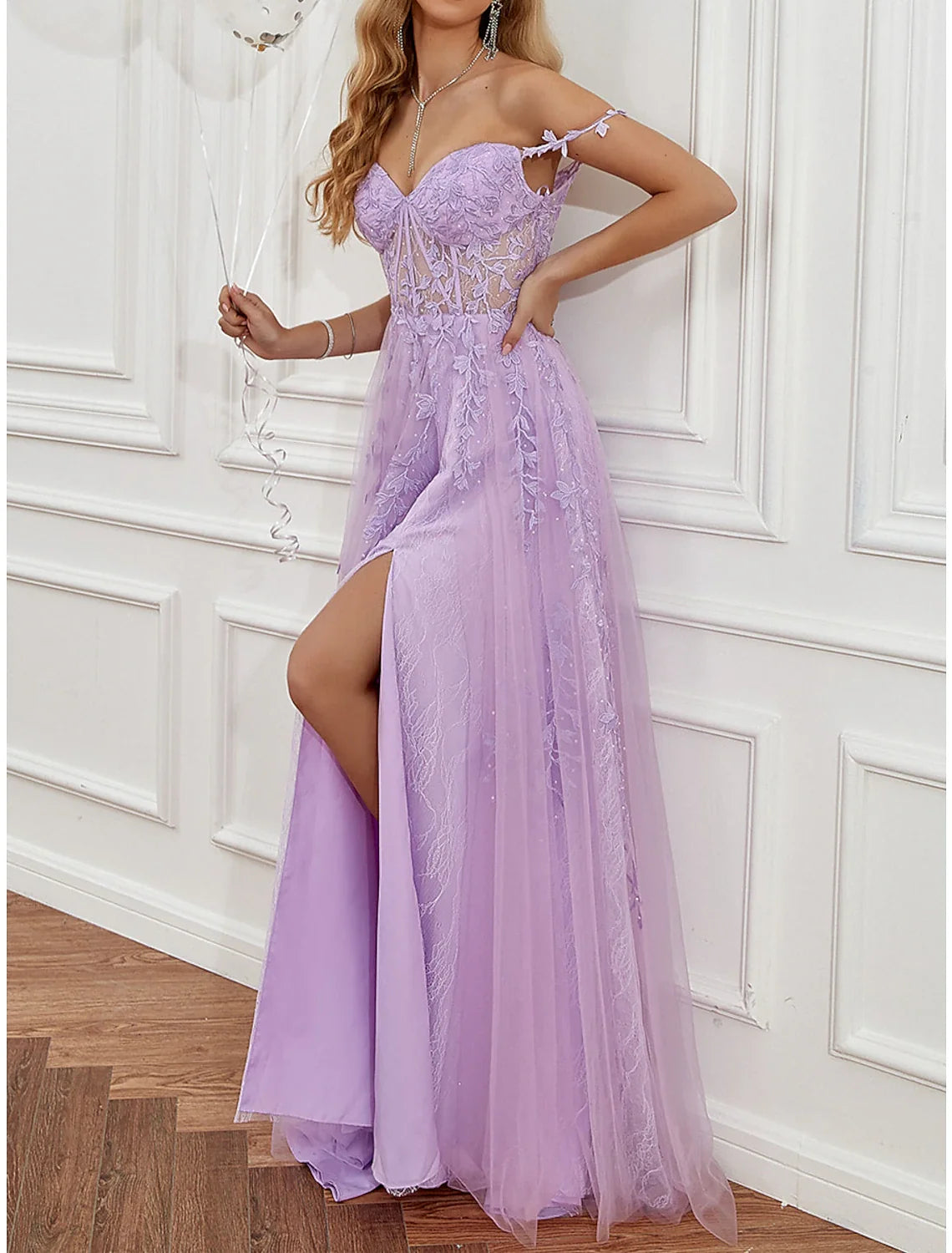 A-Line Sweetheart Tulle Sleeveless Backless High Slit Prom Dress - Chloe Dress