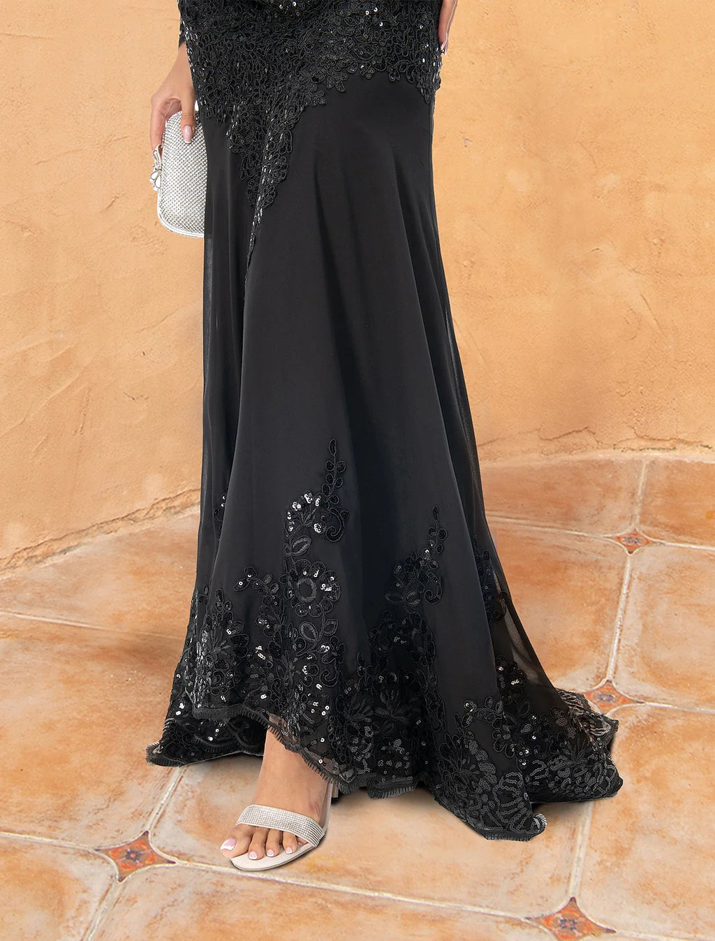 Black Mermaid Lace Long Sleeve Train Evening Gown - Chloe Dress