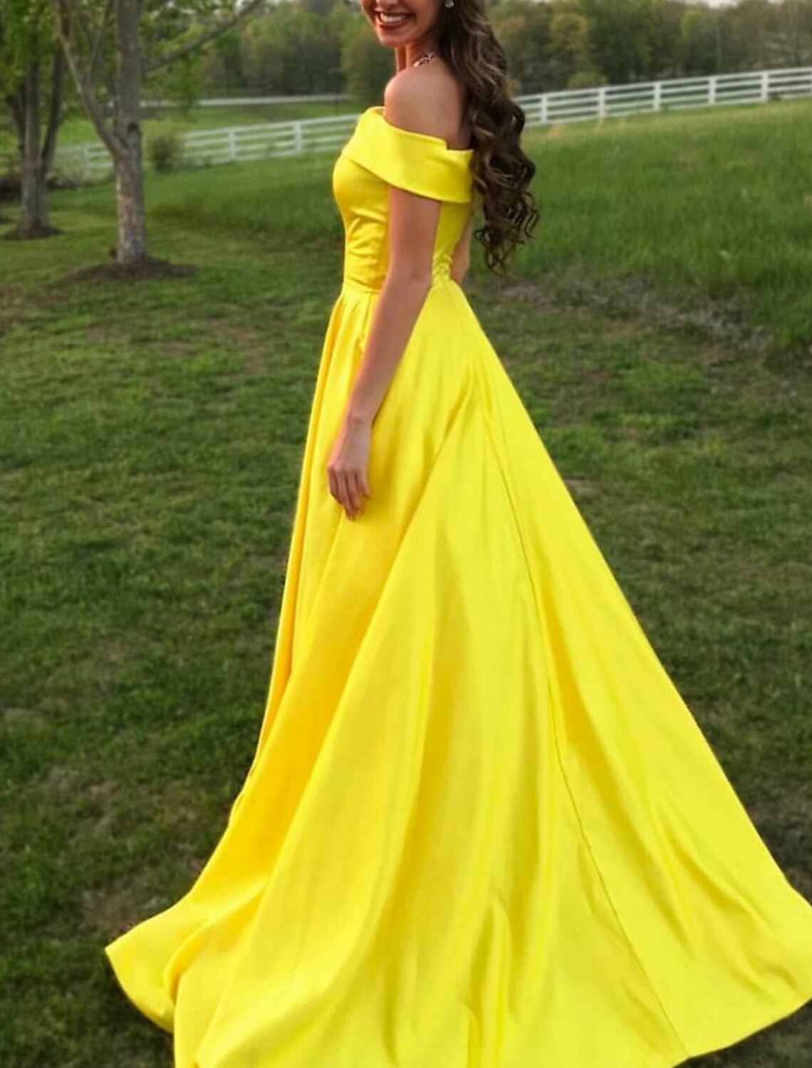 A-Line Off-Shoulder Satin Sleeveless High Slit Floor-Length Prom Dress - Chloe Dress