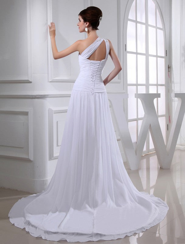 A-Line One-Shoulder Chiffon Sleeveless Applique Wedding Dress - Chloe Dress